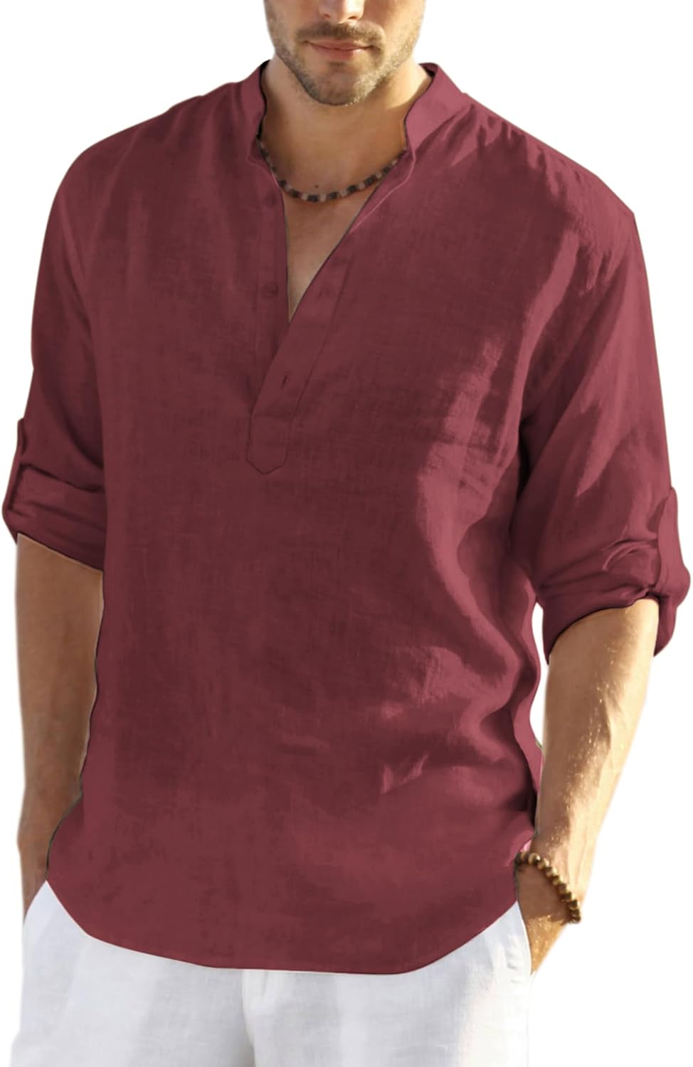 COOFANDY Men's Cotton Linen Henley T-Shirt Long Sleeve Hippie Casual Beach T-Shirts
