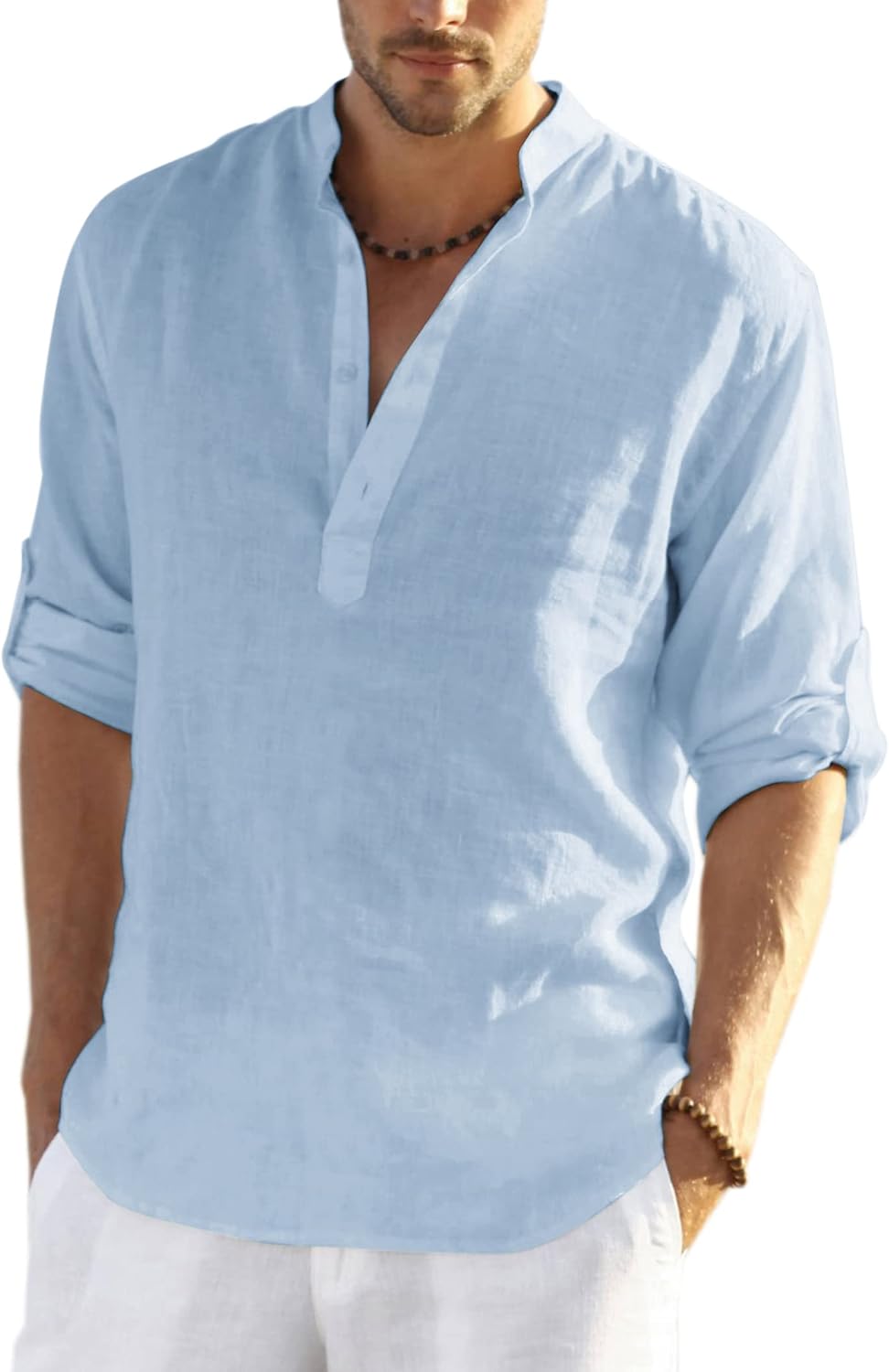 COOFANDY Men's Cotton Linen Henley T-Shirt Long Sleeve Hippie Casual Beach T-Shirts