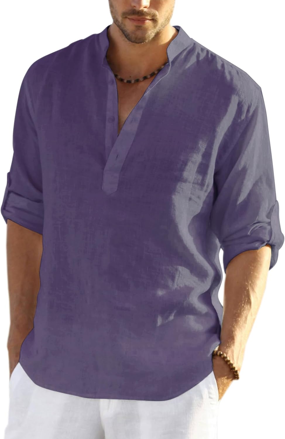 COOFANDY Men's Cotton Linen Henley T-Shirt Long Sleeve Hippie Casual Beach T-Shirts