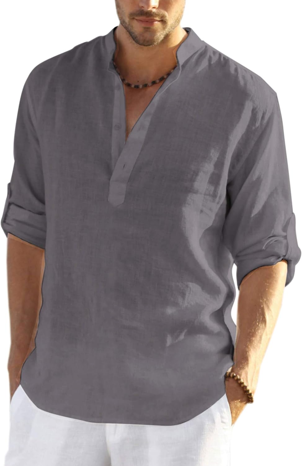 COOFANDY Men's Cotton Linen Henley T-Shirt Long Sleeve Hippie Casual Beach T-Shirts