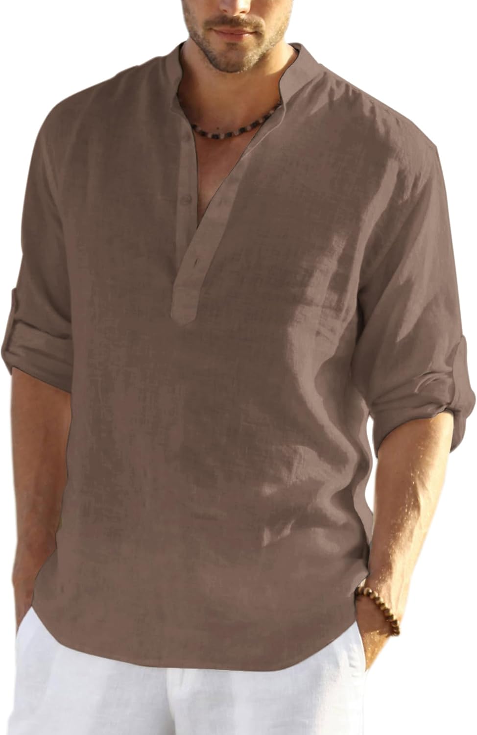 COOFANDY Men's Cotton Linen Henley T-Shirt Long Sleeve Hippie Casual Beach T-Shirts