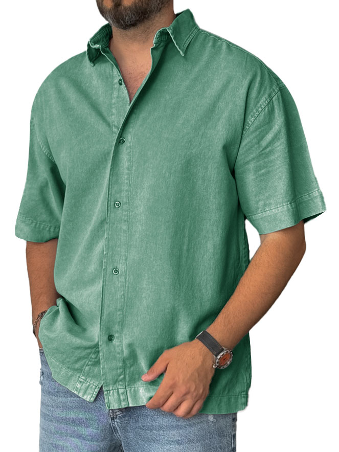 Men's Fashion Retro Distressed Lapel Short-sleeved Shirt