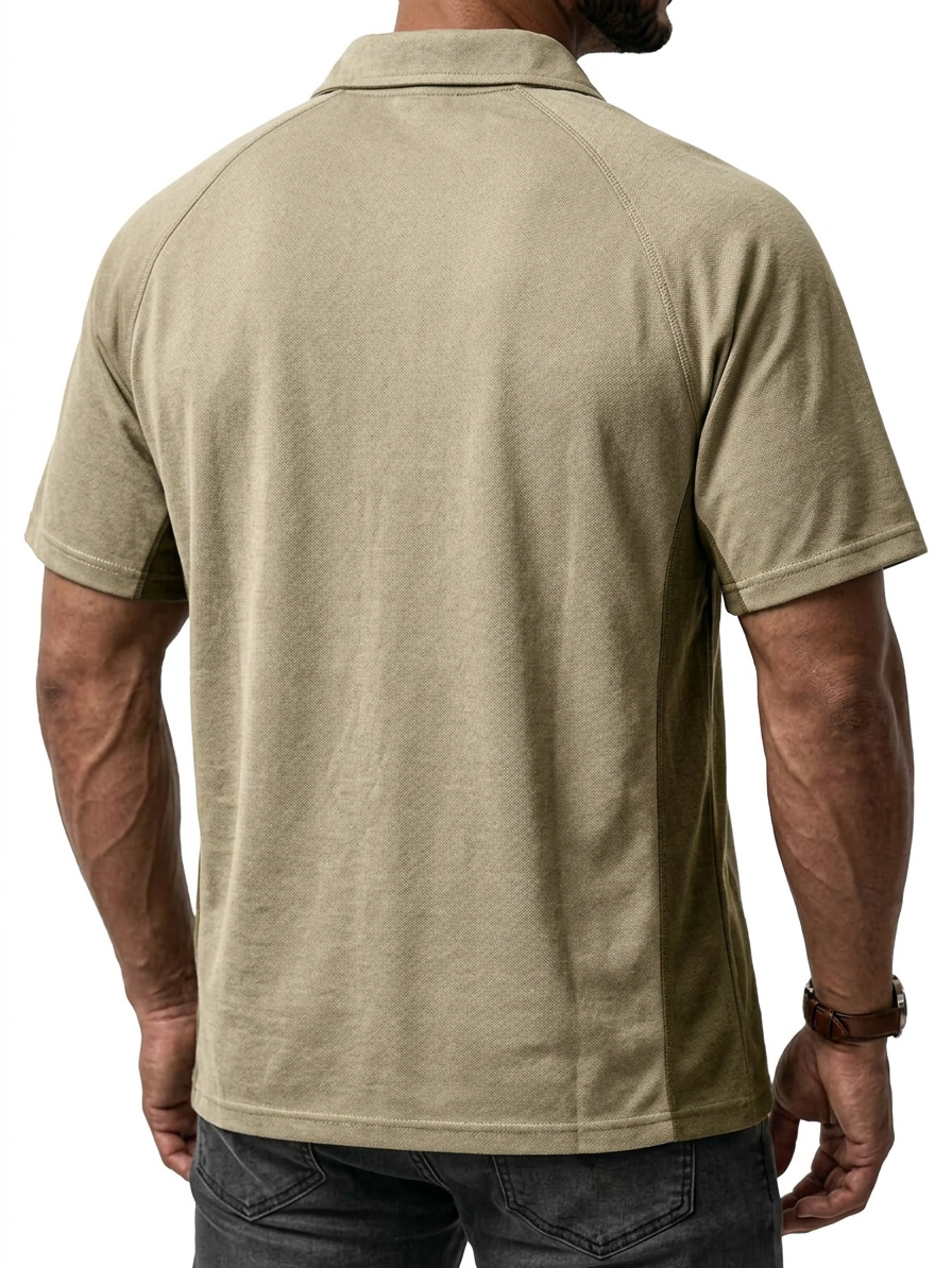 Men's Casual Raglan Color Block Embroidered Label Short-Sleeve Polo Shirt