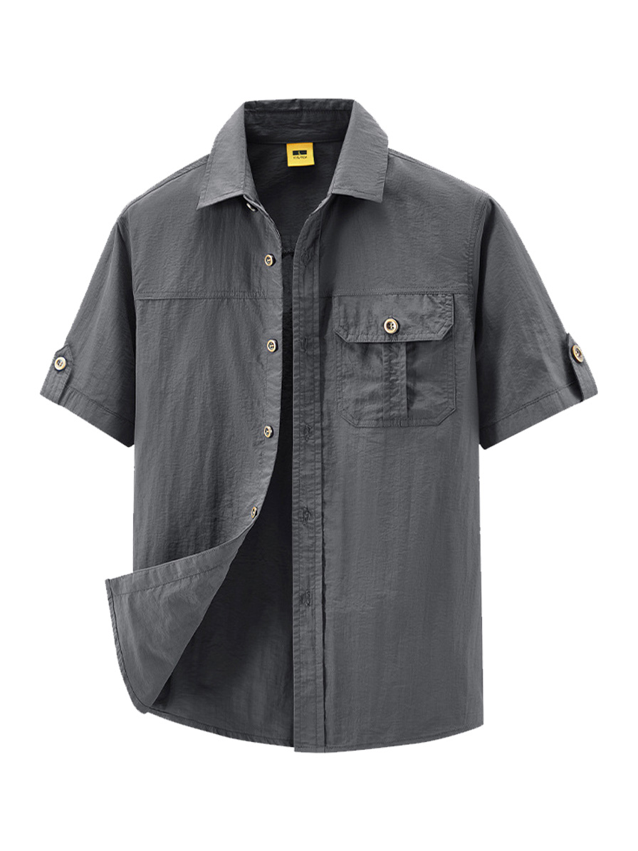 Men's Casual Breathable Collared Pocket Work Short-Sleeve Shirt