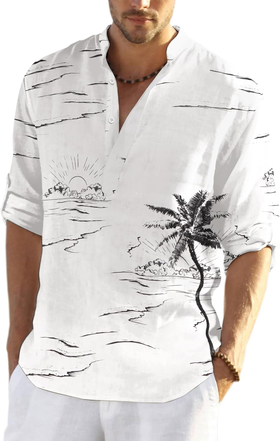 COOFANDY Men's Cotton Linen Henley T-Shirt Long Sleeve Hippie Casual Beach T-Shirts