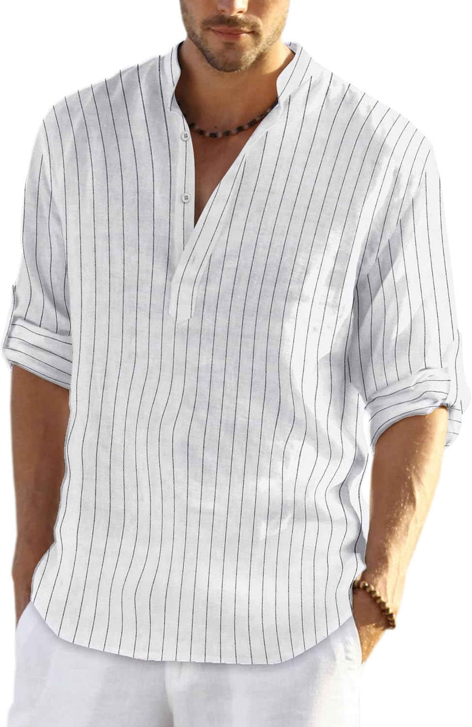 COOFANDY Men's Cotton Linen Henley T-Shirt Long Sleeve Hippie Casual Beach T-Shirts