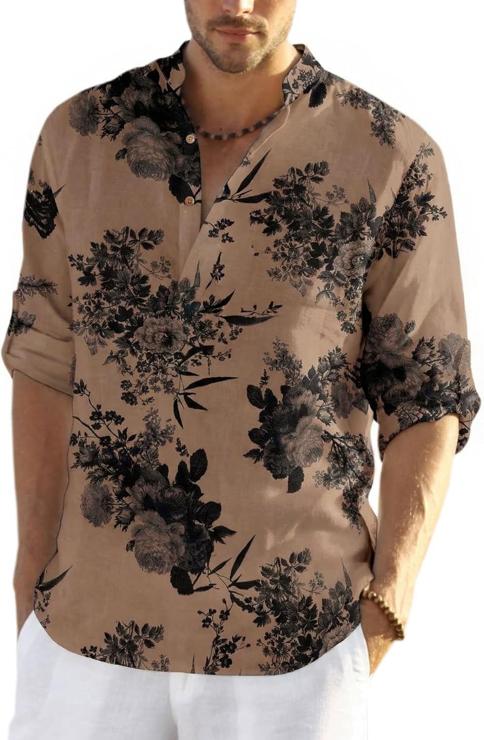 COOFANDY Men's Cotton Linen Henley T-Shirt Long Sleeve Hippie Casual Beach T-Shirts