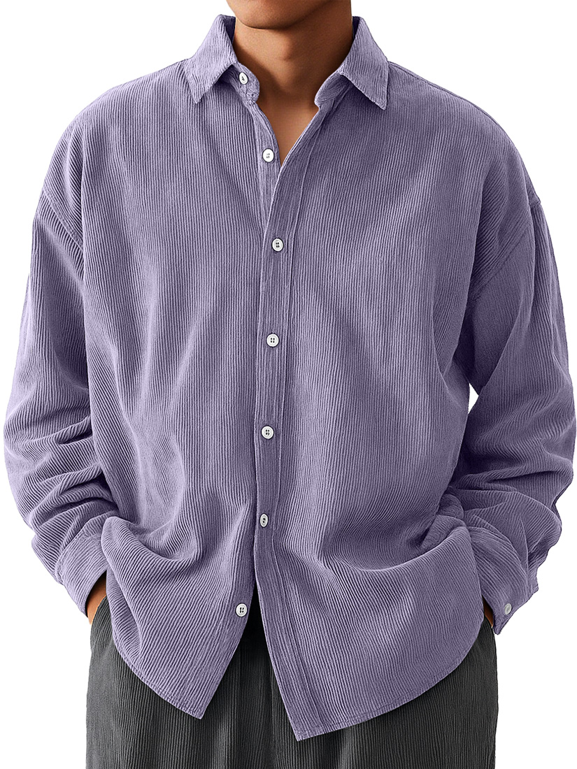 Men's Daily  Corduroy Casual Solid Color Long-sleeved Shirt