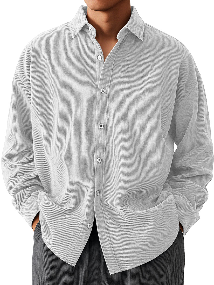 Men's Daily  Corduroy Casual Solid Color Long-sleeved Shirt