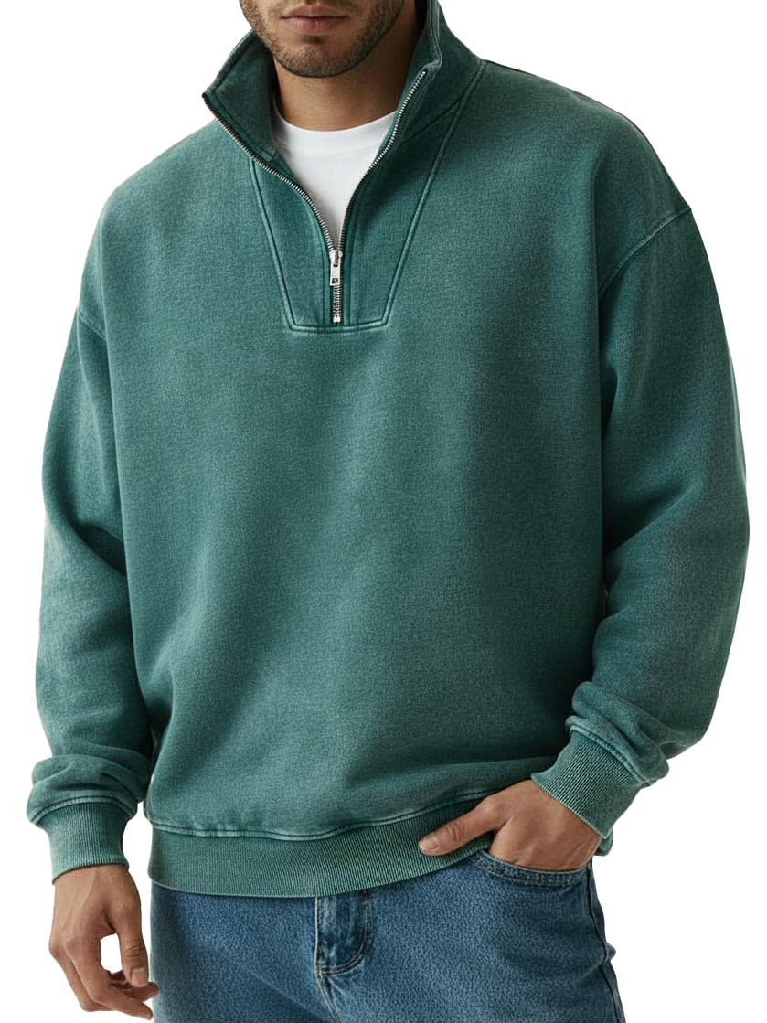 Men's Fashion Vintage Quarter-collar Zippered Long-sleeve Sweater 