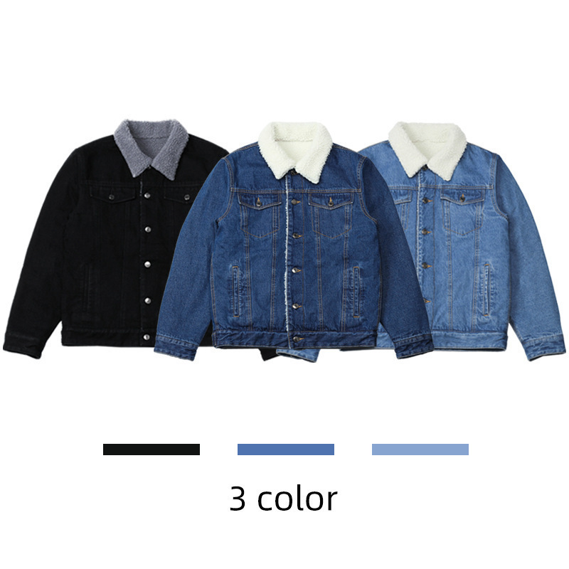 Winter lamb wool denim fleece coat