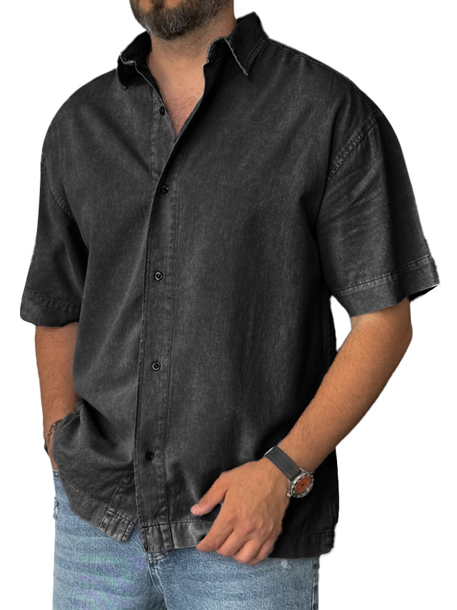 Men's Fashion Retro Distressed Lapel Short-sleeved Shirt