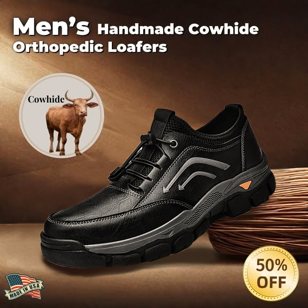 Men's handmade genuine leather drawstring slip-on orthopedic shoes