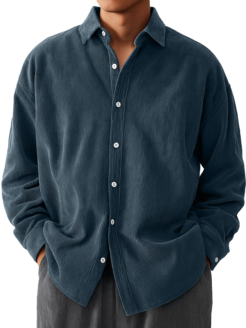 Men's Daily  Corduroy Casual Solid Color Long-sleeved Shirt