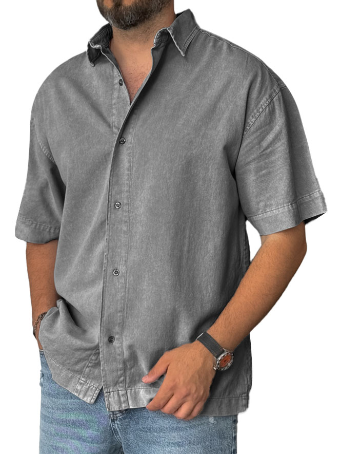 Men's Fashion Retro Distressed Lapel Short-sleeved Shirt