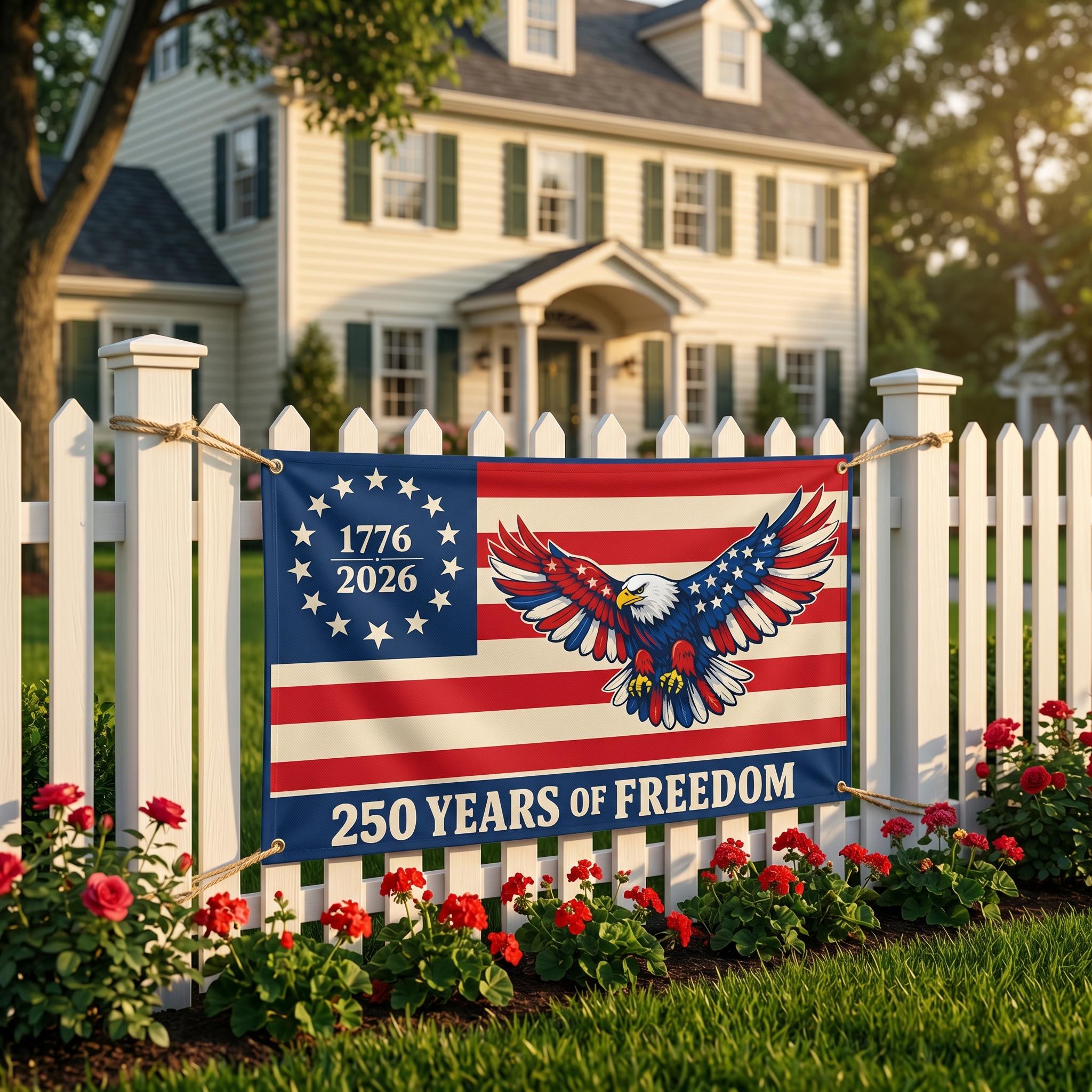 USA Betsy Ross Eagle Flag – 250 Years of Freedom Banner, Patriotic Outdoor Decor