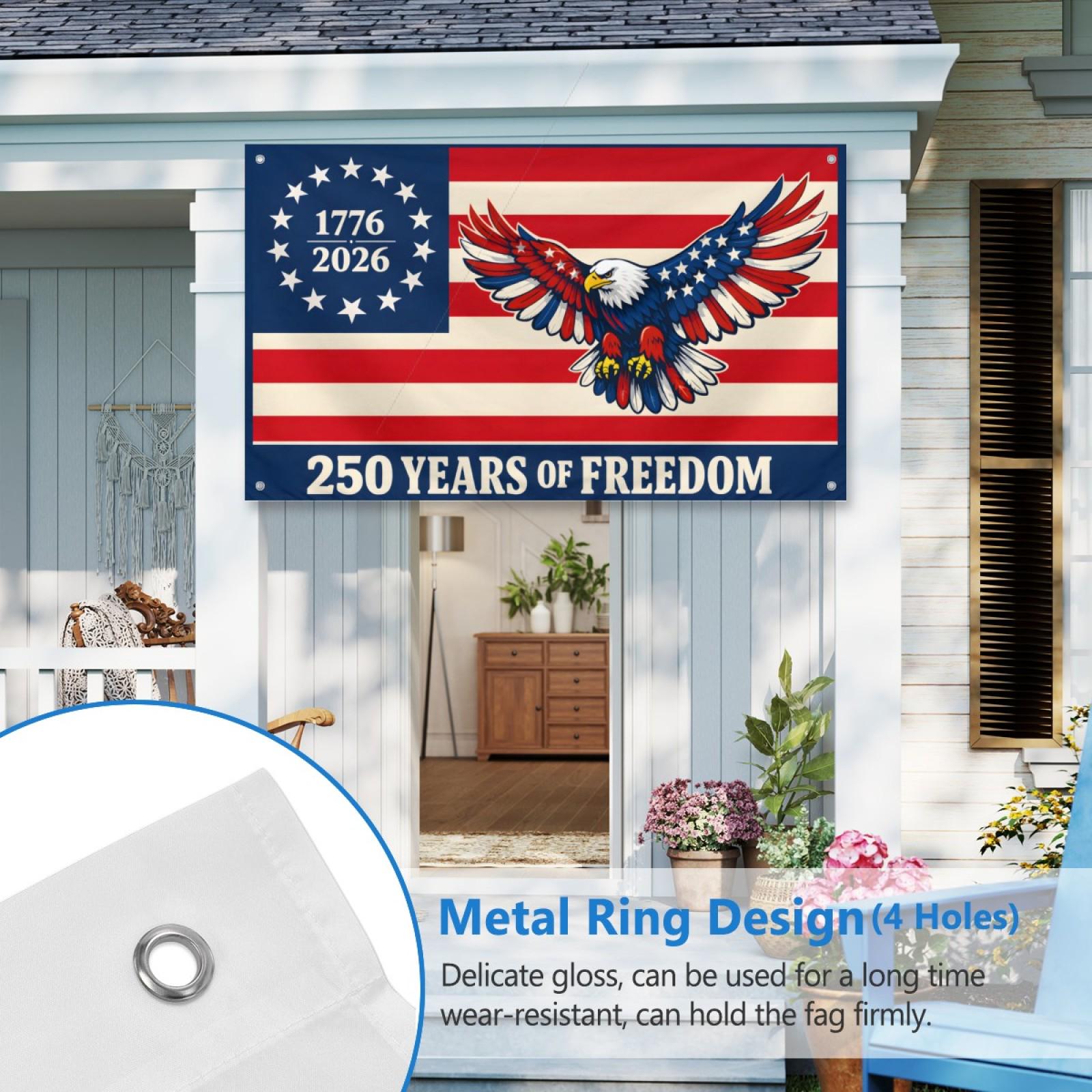USA Betsy Ross Eagle Flag – 250 Years of Freedom Banner, Patriotic Outdoor Decor