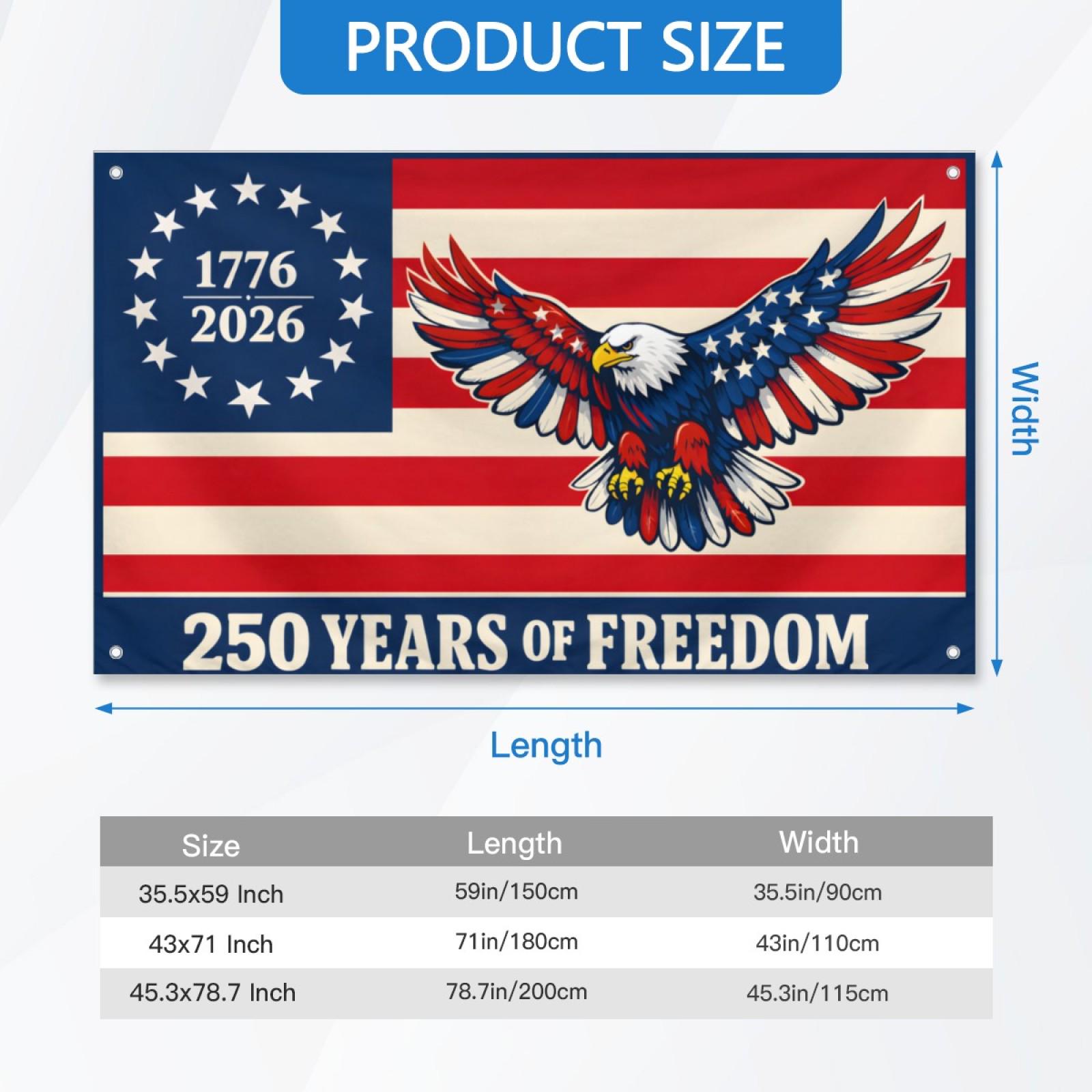 USA Betsy Ross Eagle Flag – 250 Years of Freedom Banner, Patriotic Outdoor Decor