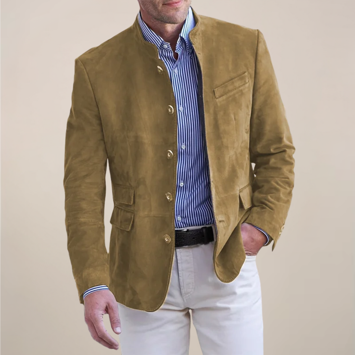 Men’s Stand Collar Blazer – Smart-Casual Lightweight Layering