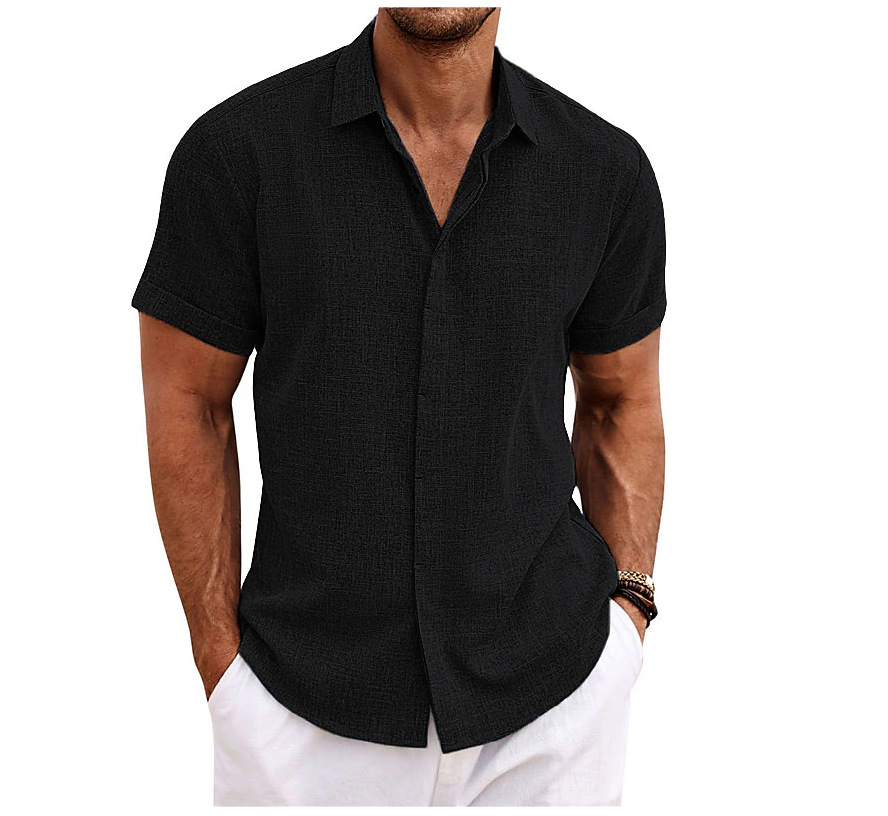 Men's Cotton and Linen Pullover Shirt Button-Down Everyday Hawaiian Short Sleeve Shirt