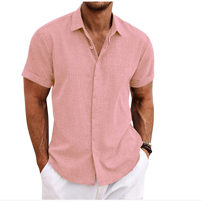 Men's Cotton and Linen Pullover Shirt Button-Down Everyday Hawaiian Short Sleeve Shirt