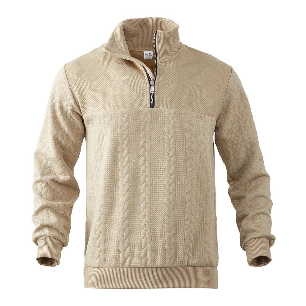 Men's Retro Casual Stand Collar Zipper Pullover Loose Knitted Sweatshirt