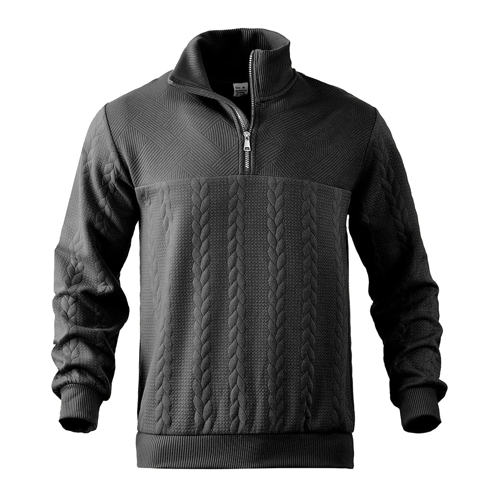 Men's Retro Casual Stand Collar Zipper Pullover Loose Knitted Sweatshirt
