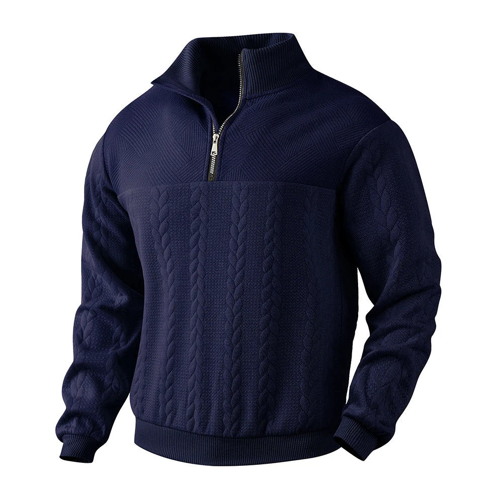 Men's Retro Casual Stand Collar Zipper Pullover Loose Knitted Sweatshirt