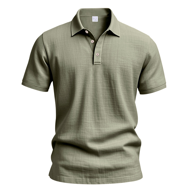 Men's Summer British-Style Solid Color Casual Button-Down Loose-Fit Linen Polo Shirt with Spread Collar and Short Sleeves