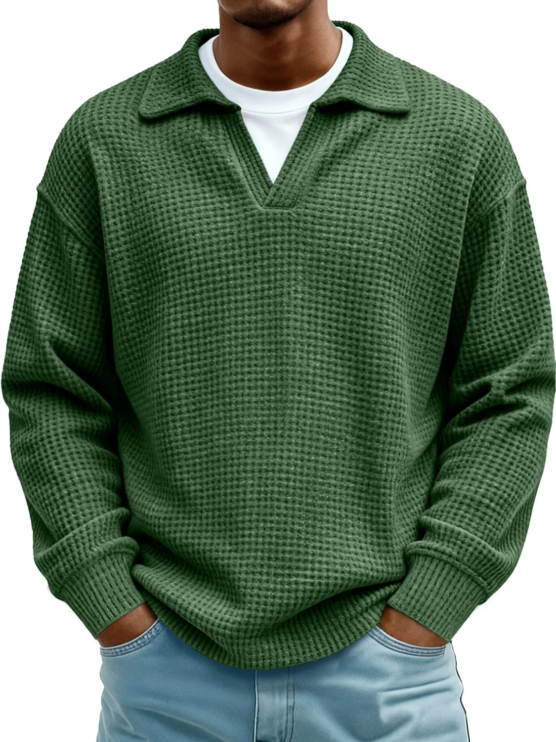 Men's Loose and Comfortable Waffle Knit Polo Shirt