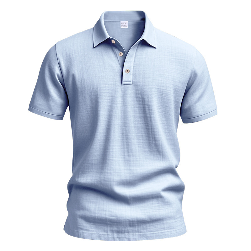 Men's Summer British-Style Solid Color Casual Button-Down Loose-Fit Linen Polo Shirt with Spread Collar and Short Sleeves