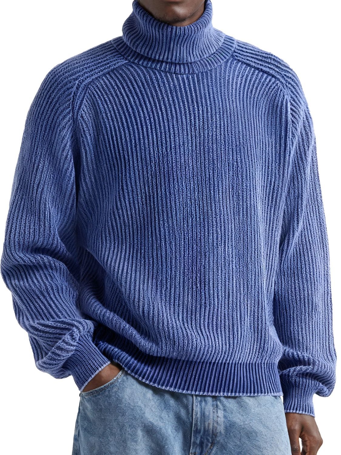 Men's solid color turtleneck corduroy long-sleeved retro-style warm top