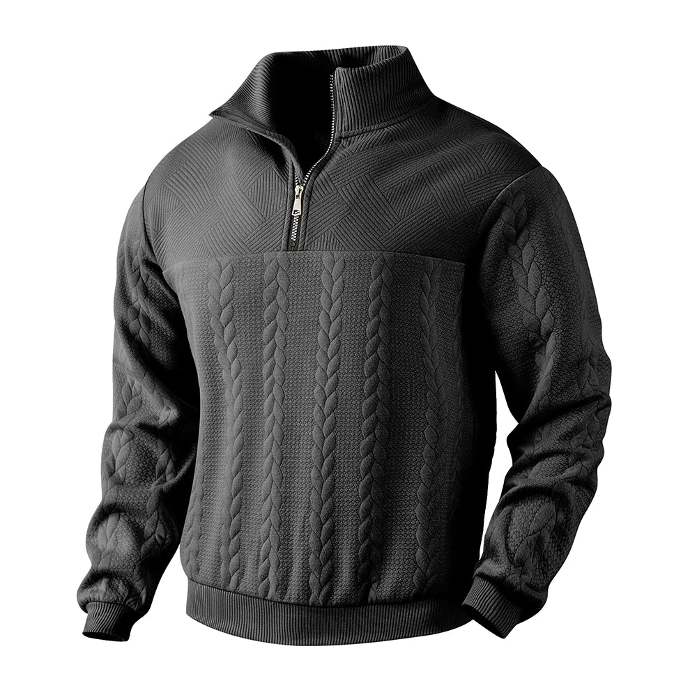 Men's Retro Casual Stand Collar Zipper Pullover Loose Knitted Sweatshirt