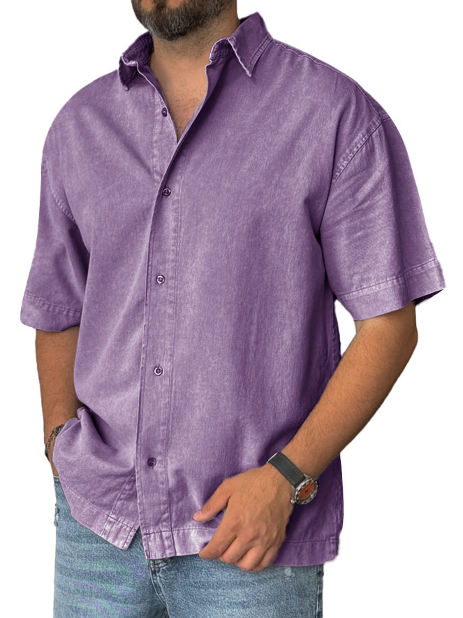 Men's Fashion Retro Distressed Lapel Short-sleeved Shirt