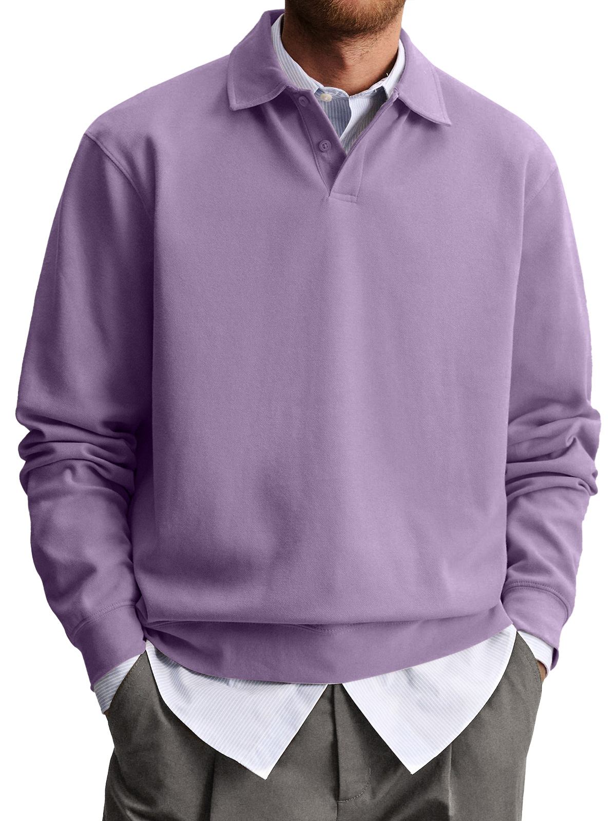 Men's Casual Lapel Comfortable Solid Color Polo Sweatshirt
