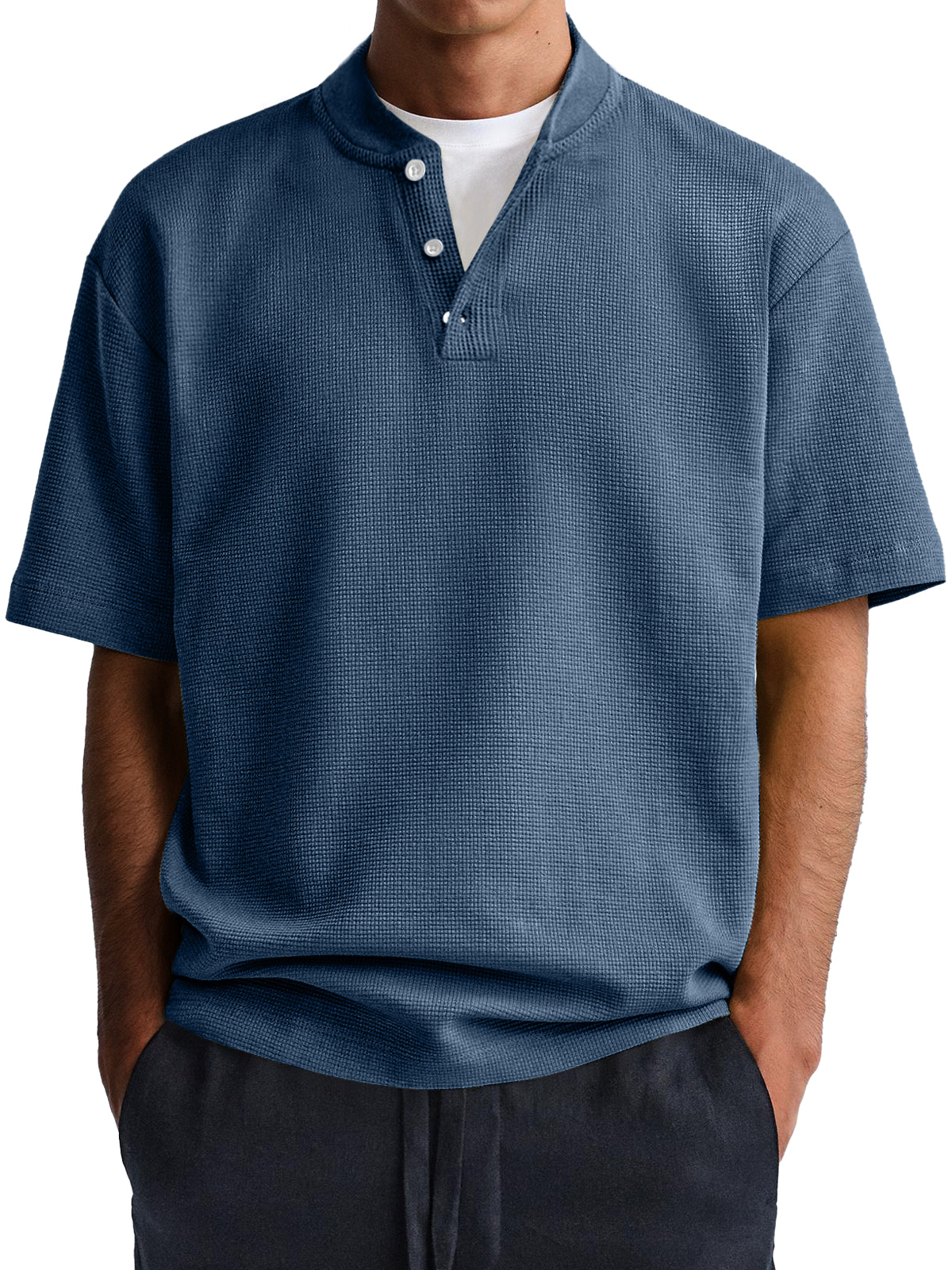 Men's Waffle Everyday Casual Comfort Solid Color Short Sleeve Henley