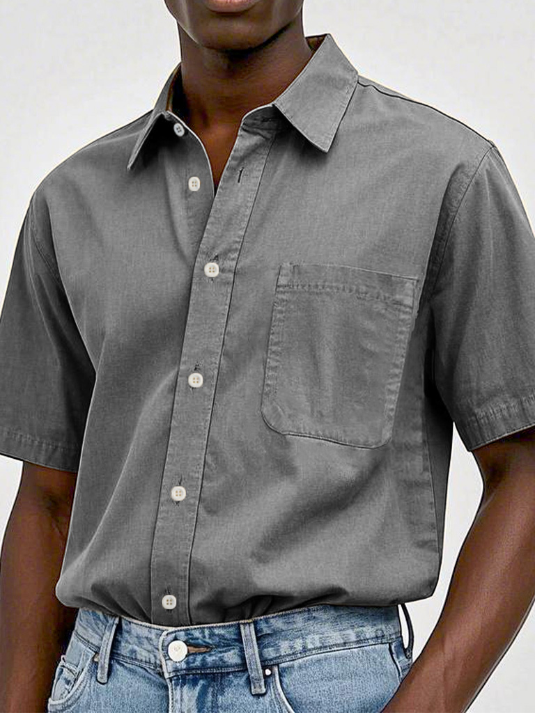 Men's Fashion Casual Retro Pure Cotton Lapel T-shirt