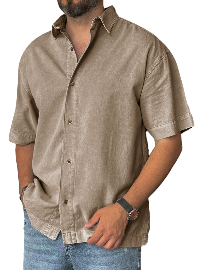 Men's Fashion Retro Distressed Lapel Short-sleeved Shirt