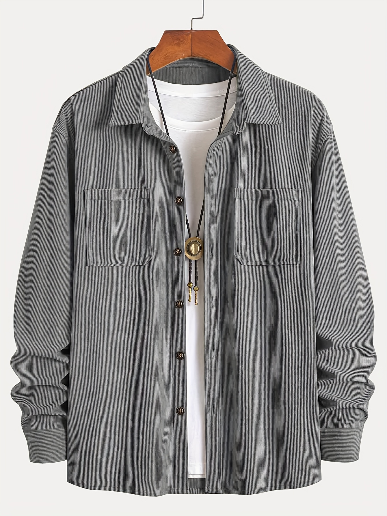Men's Retro Classic Casual Corduroy Double-pocket Long-sleeved Shirt