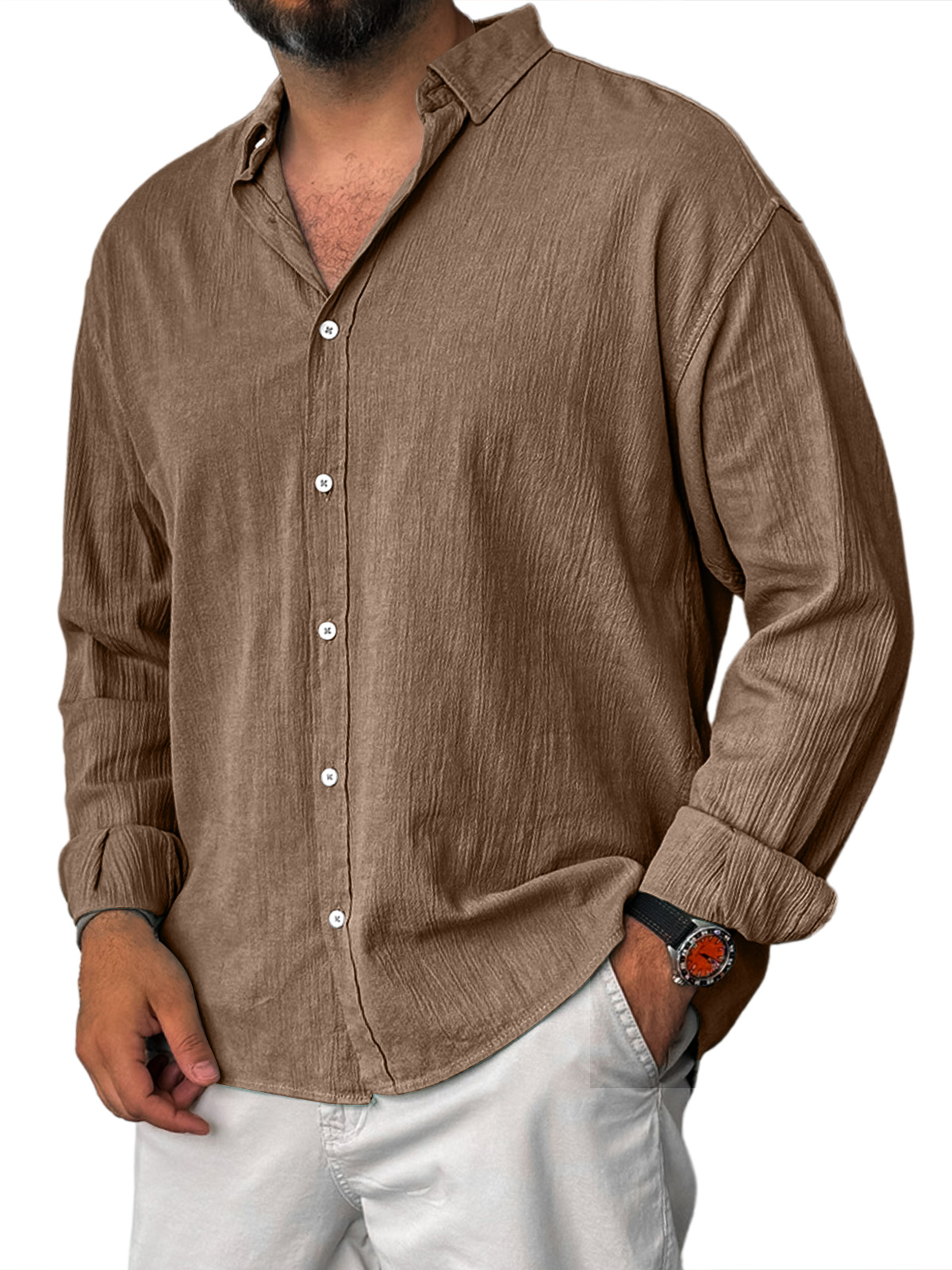 Men's Casual Lapel Loose And Comfortable Long Sleeve Shirt