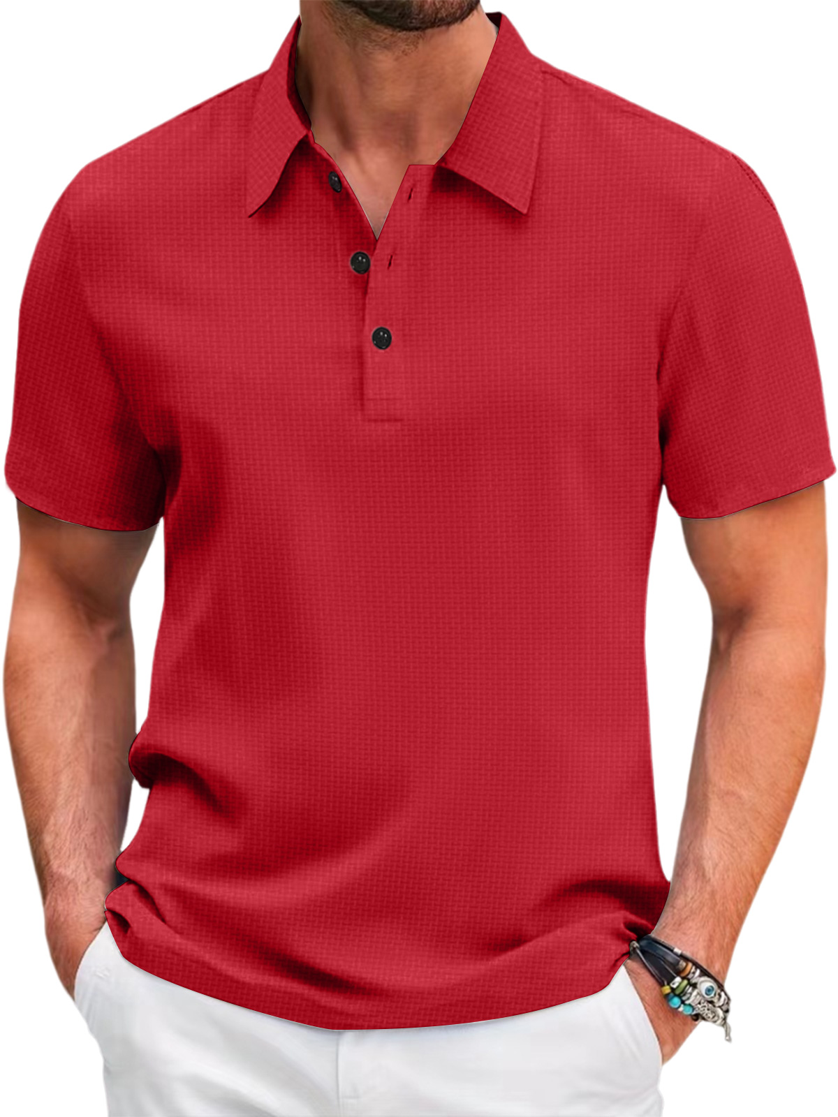 Men's Summer Mesh Ice Silk Solid Color Short Sleeve Polo Shirt