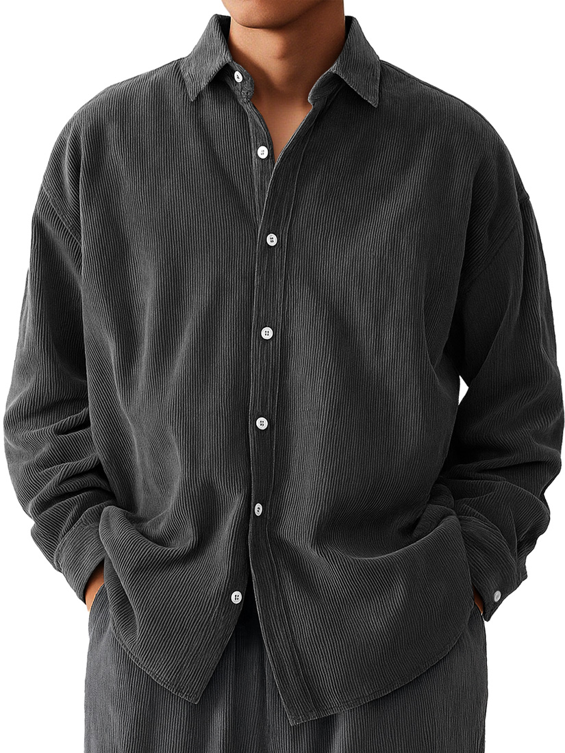 Men's Daily  Corduroy Casual Solid Color Long-sleeved Shirt
