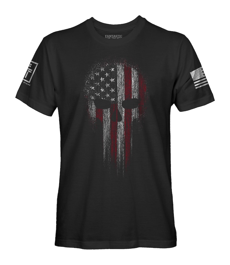 USA Flag American Skull Military Veteran Patriotic Army Marine Navy Air force Style PT Men's T-Shirt