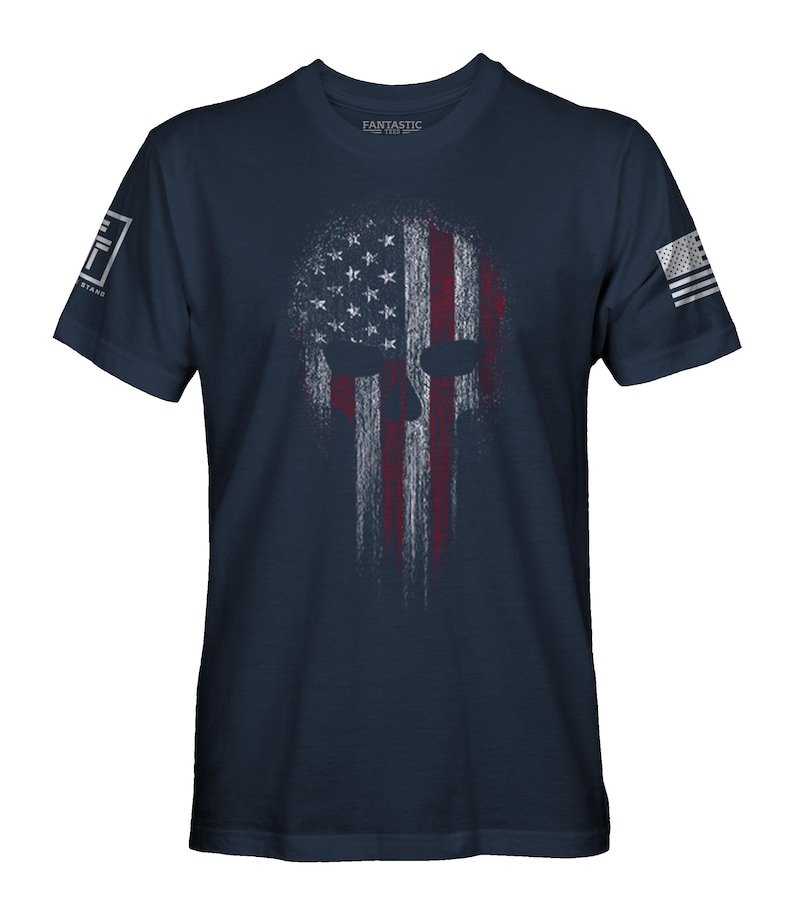 USA Flag American Skull Military Veteran Patriotic Army Marine Navy Air force Style PT Men's T-Shirt