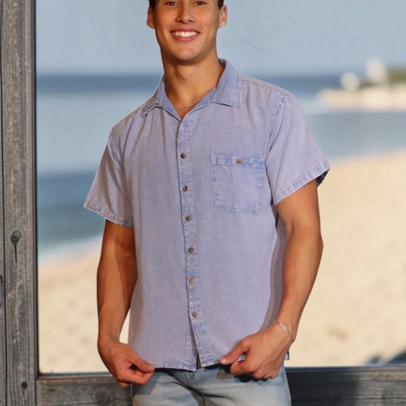 Men's Casual Organic Cotton Short Sleeve  Buttoned Casual Shirt