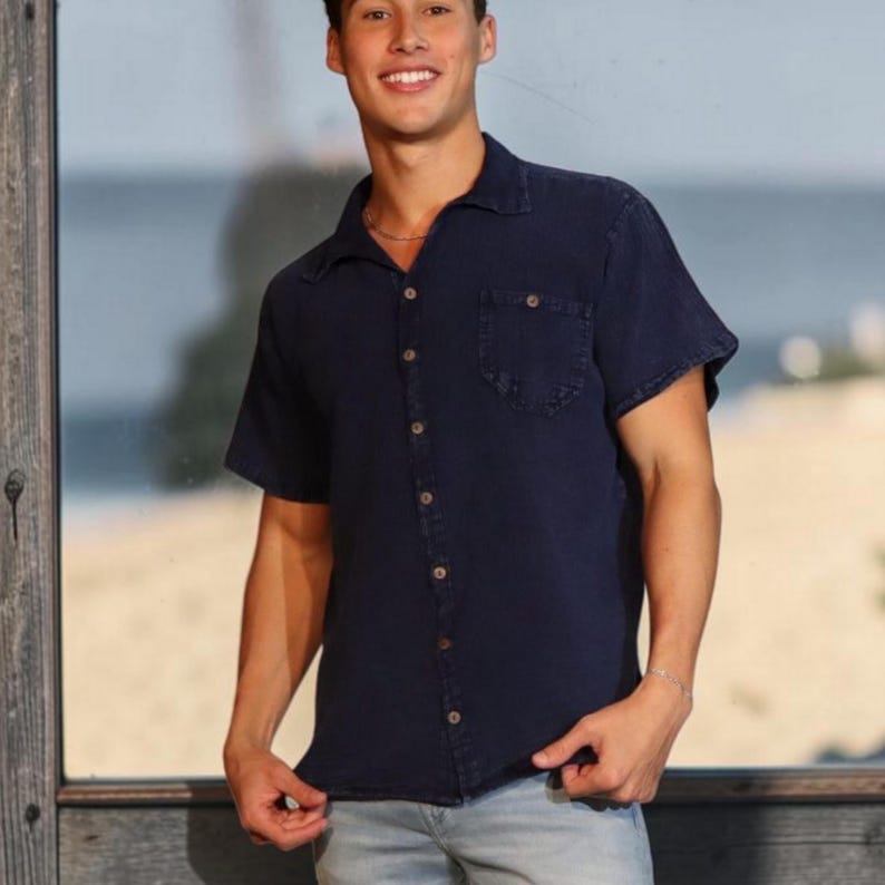Men's Casual Organic Cotton Short Sleeve  Buttoned Casual Shirt