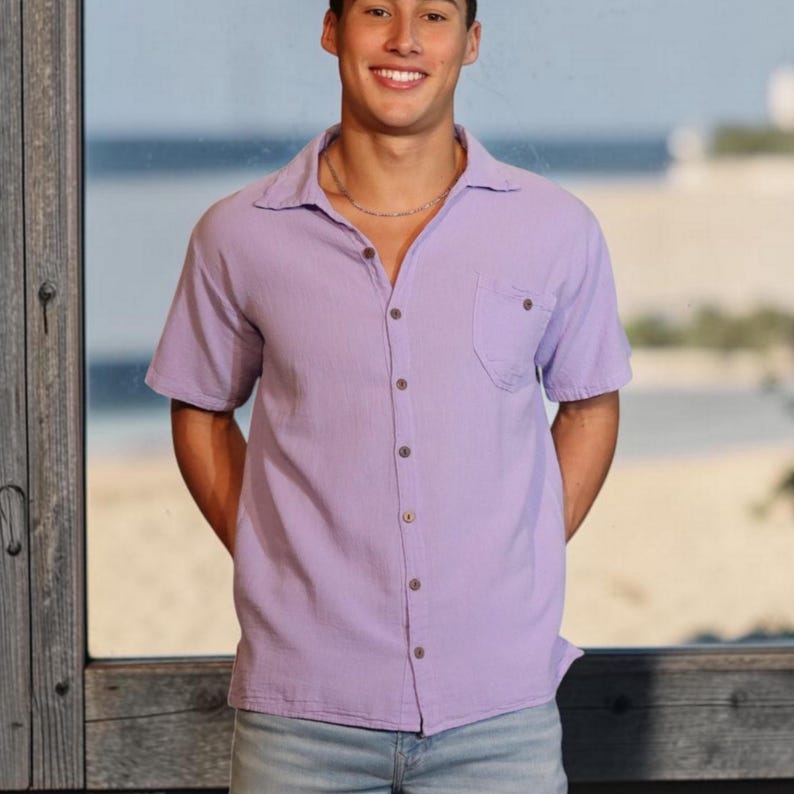 Men's Casual Organic Cotton Short Sleeve  Buttoned Casual Shirt