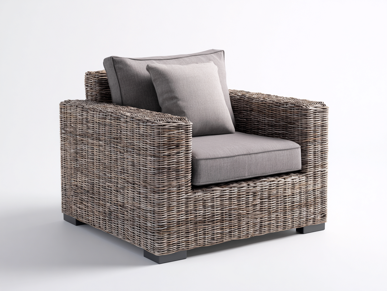 Sillones de ratán 85x80x85 cm - marrón-gris - con cojines - diseño moderno-Dololodecor