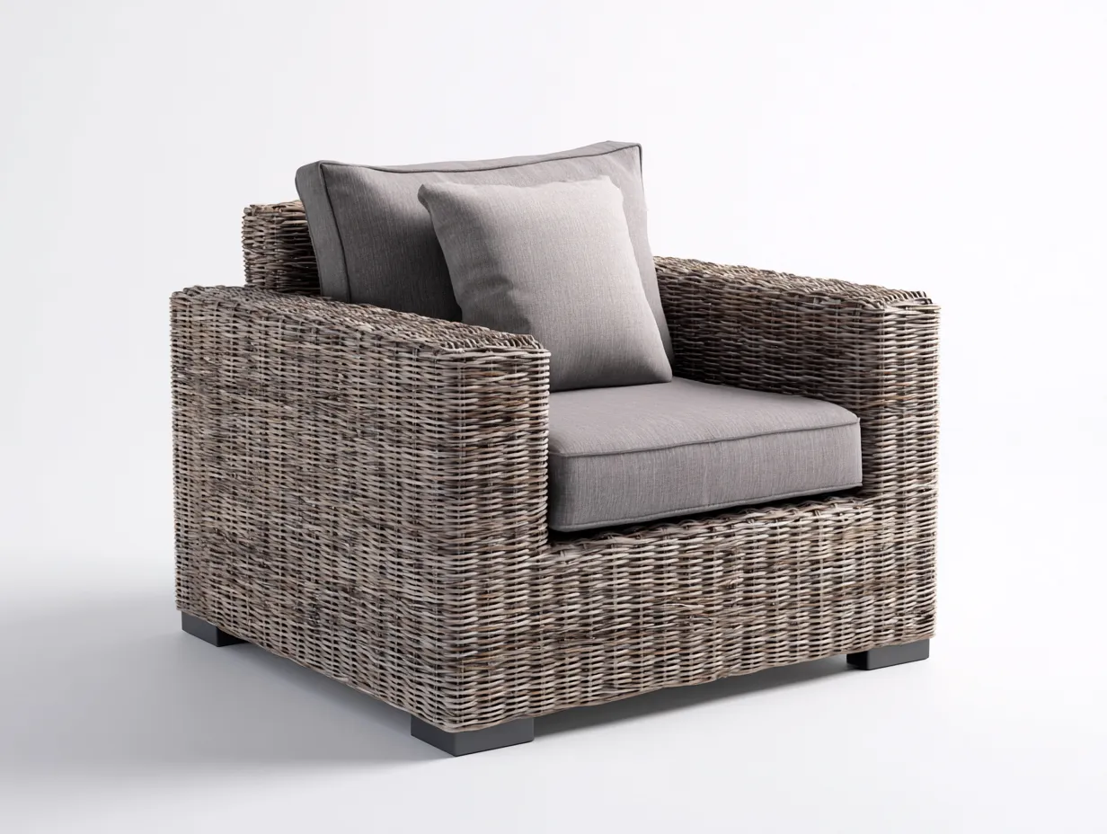 Sillones de ratán 85x80x85 cm - marrón-gris - con cojines - diseño moderno-Dololodecor