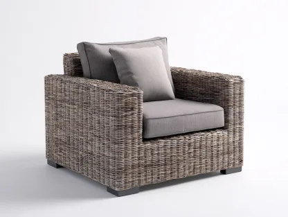 Sillones de ratán 85x80x85 cm - marrón-gris - con cojines - diseño moderno-Dololodecor
